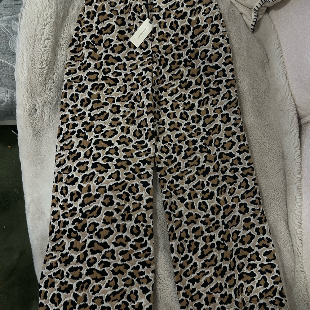 Anthropologie Maeve Ettie High-Rise Crop Leopard Print Wide Leg Pants